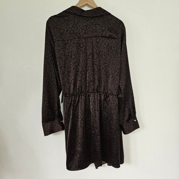 NEW Scoop Wrap Side Tie Mini Dress XXL 20 Brown Leopard Print Satin NWT - Picture 7 of 8